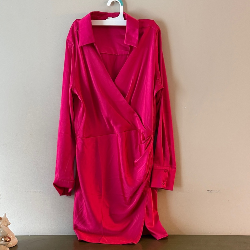 Women’s Pink Satin Shirt Dress